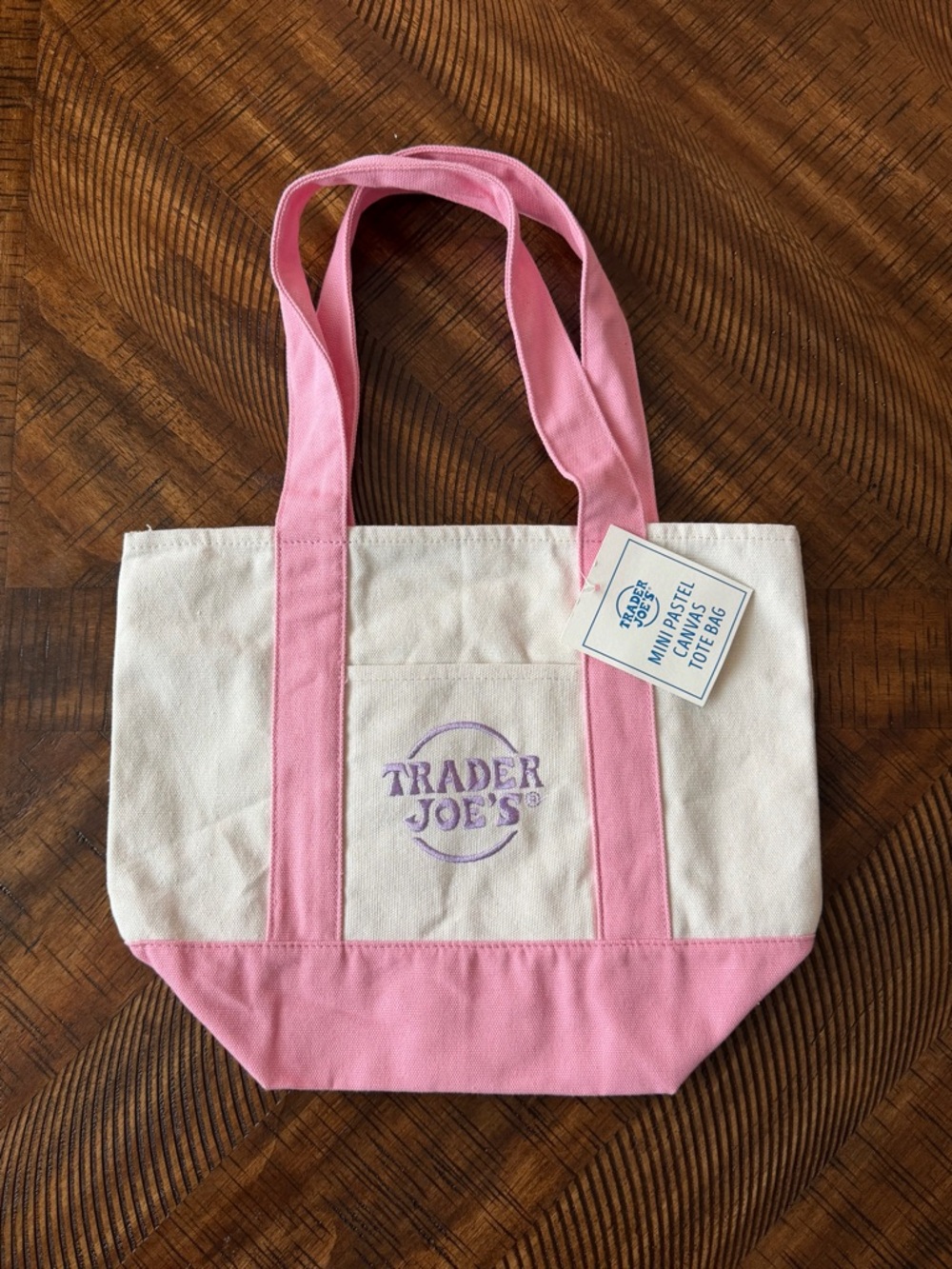 NWT Trader Joe’s Mini Pastel Canvas Tote Bag -
Pink